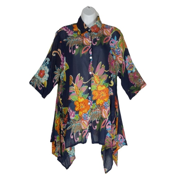 Orange Fashion Village Vibrant Multicolour Floral Button Down Tunic Free - Picture 6 of 11